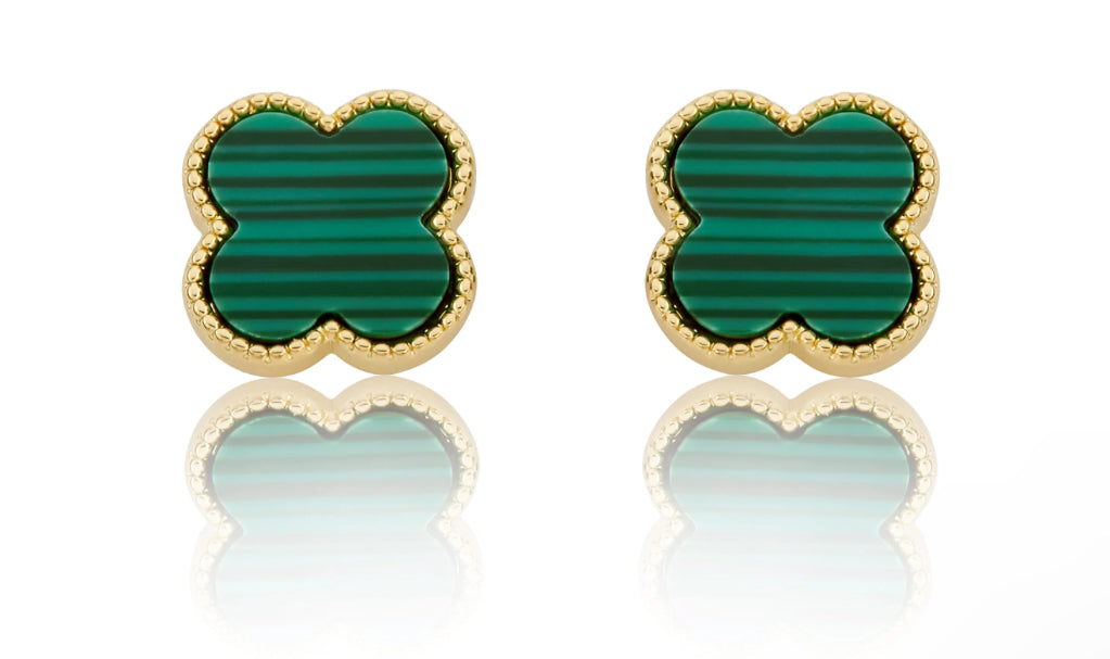 14k Gold Plated Malachite Clover Stud Earring