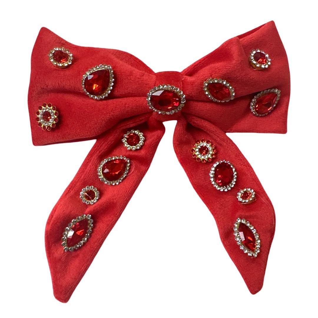 Velvet Jewel Tail Bow Clip - Red