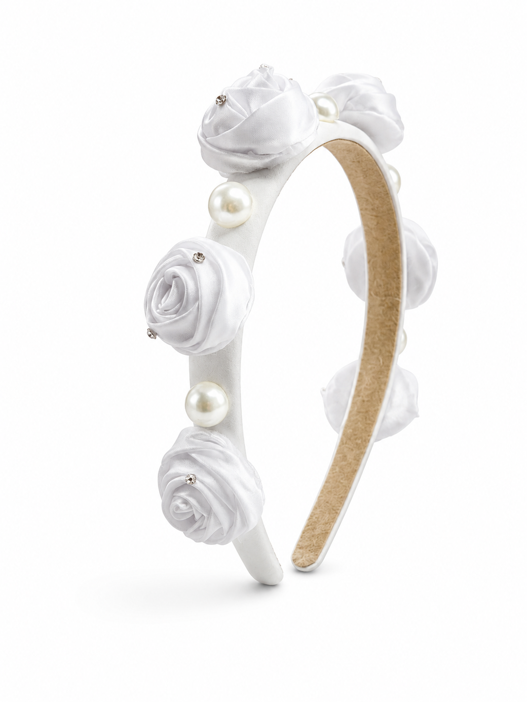 Beauty Pearls & Roses Headband - White