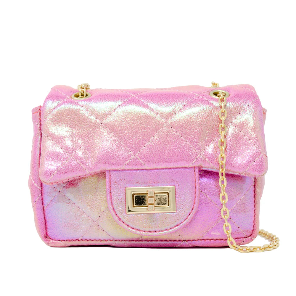 Classic Shiny Quilted Handbag - Pink