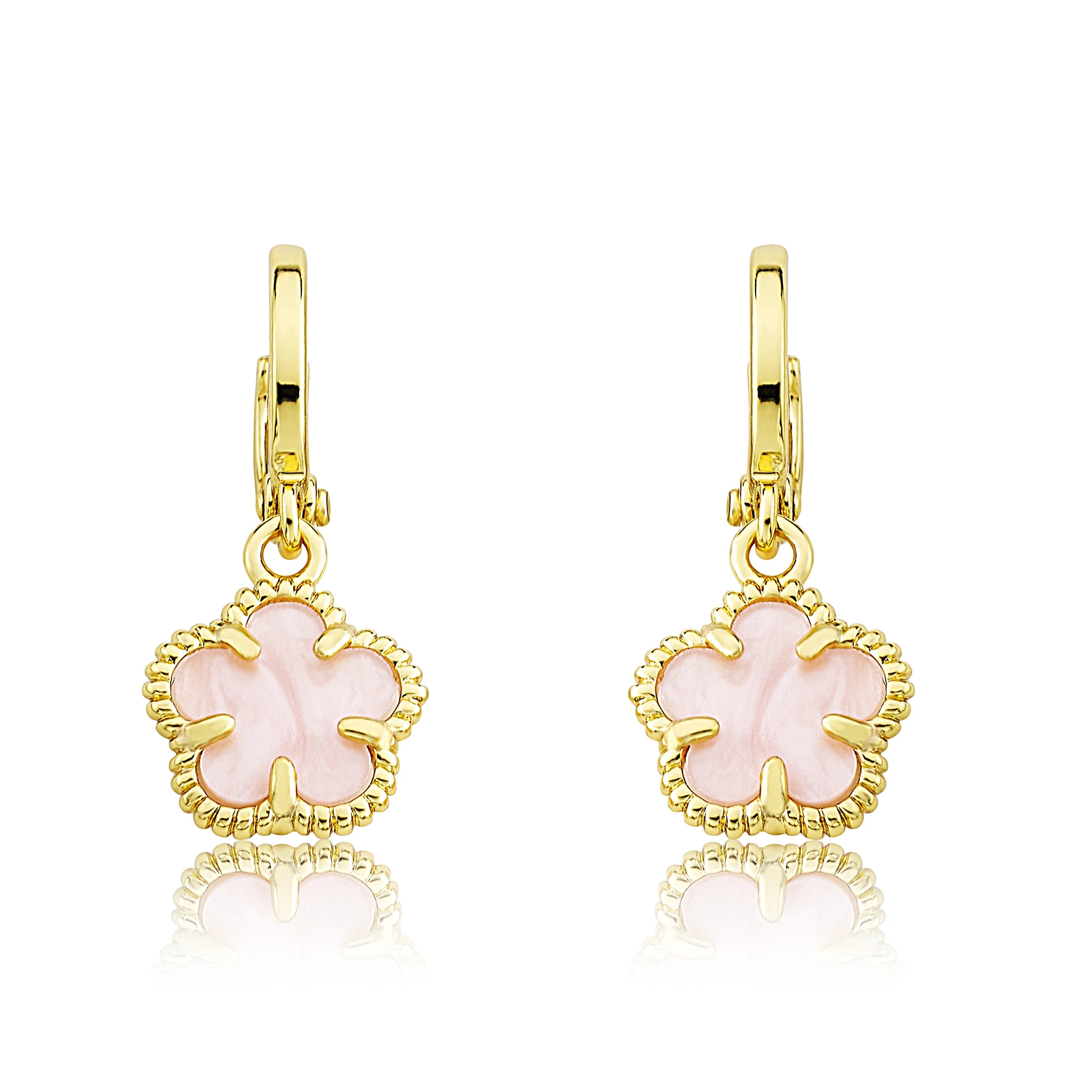 Mother of Pearl Flower Earring - Pink