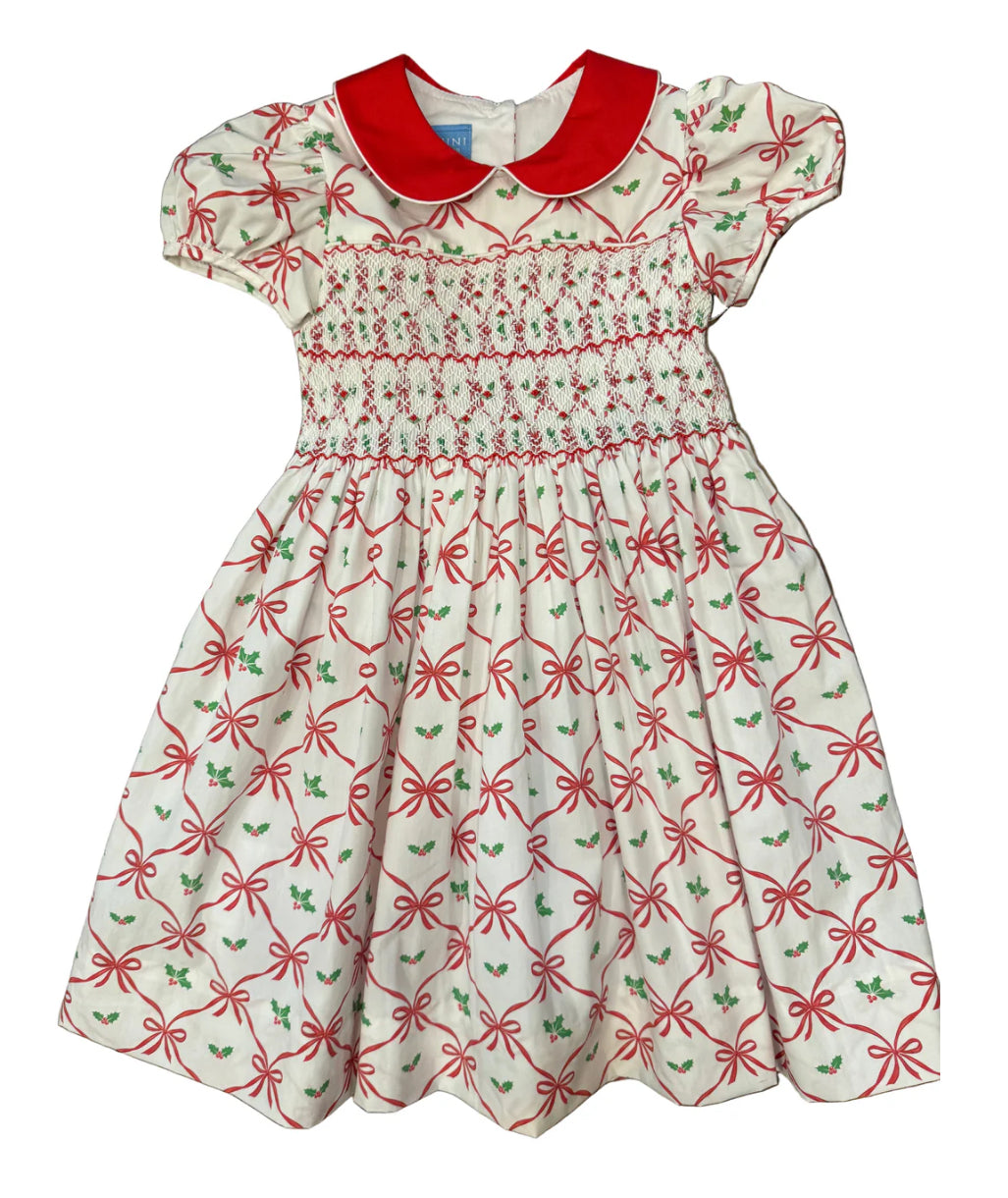 Alison Red Holiday Bows Print Dress