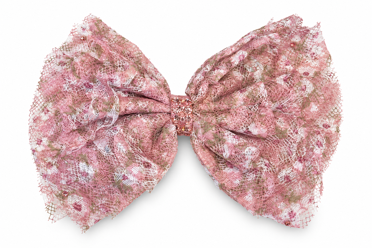 Dusty Rose Floral Lace Bow