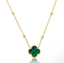 Gold Plated Malachite Clover Pendant On Bead Necklace