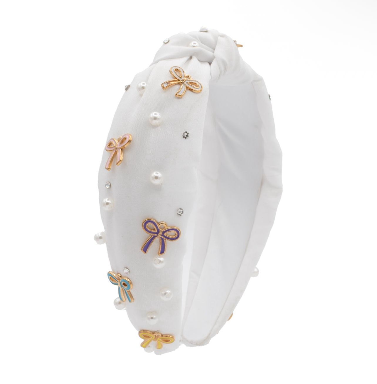 Cotton Metal Bow Headband - White