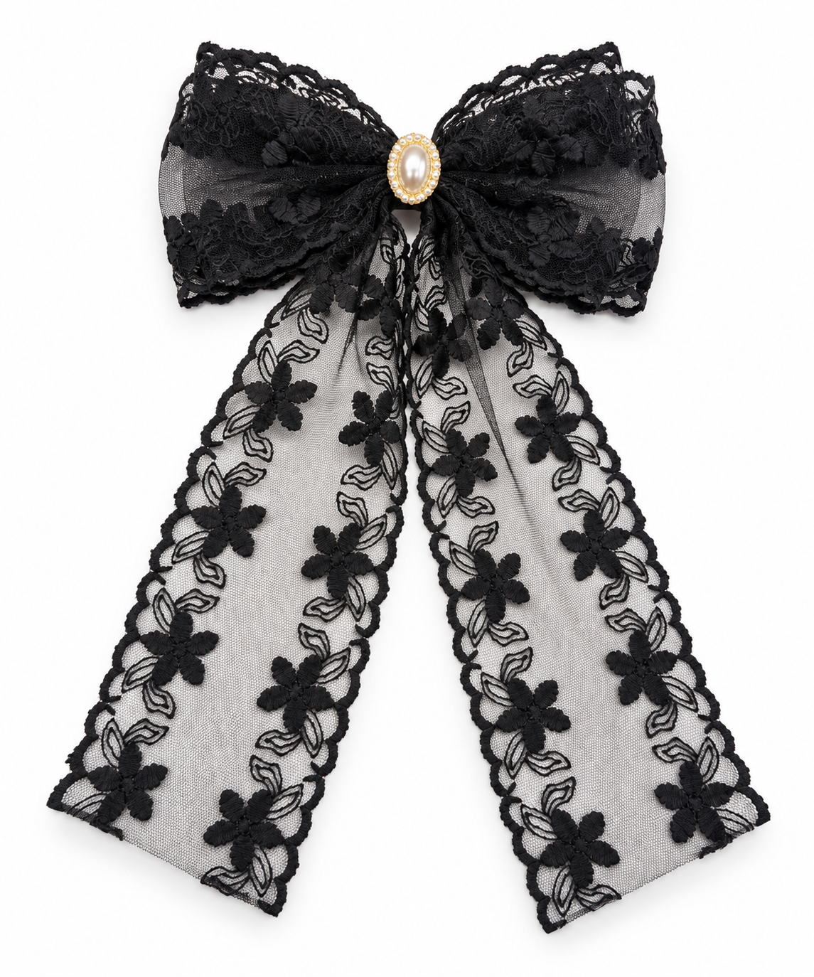 Black Lace Pearl Bow