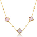 Gold Plated 3 Clover Pendant On Bead Station Necklace