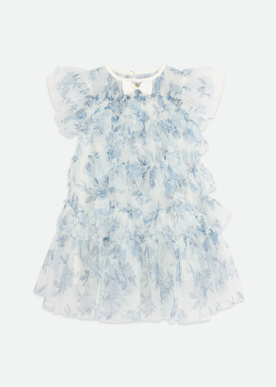 Etta Printed Tiered Tulle Dress Snowdrop/Blue