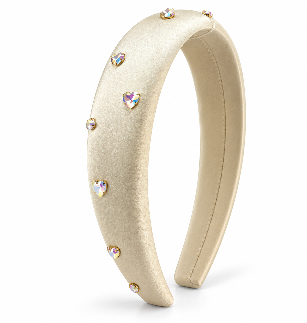 Ivory Satin Heart Rhinestones Headband