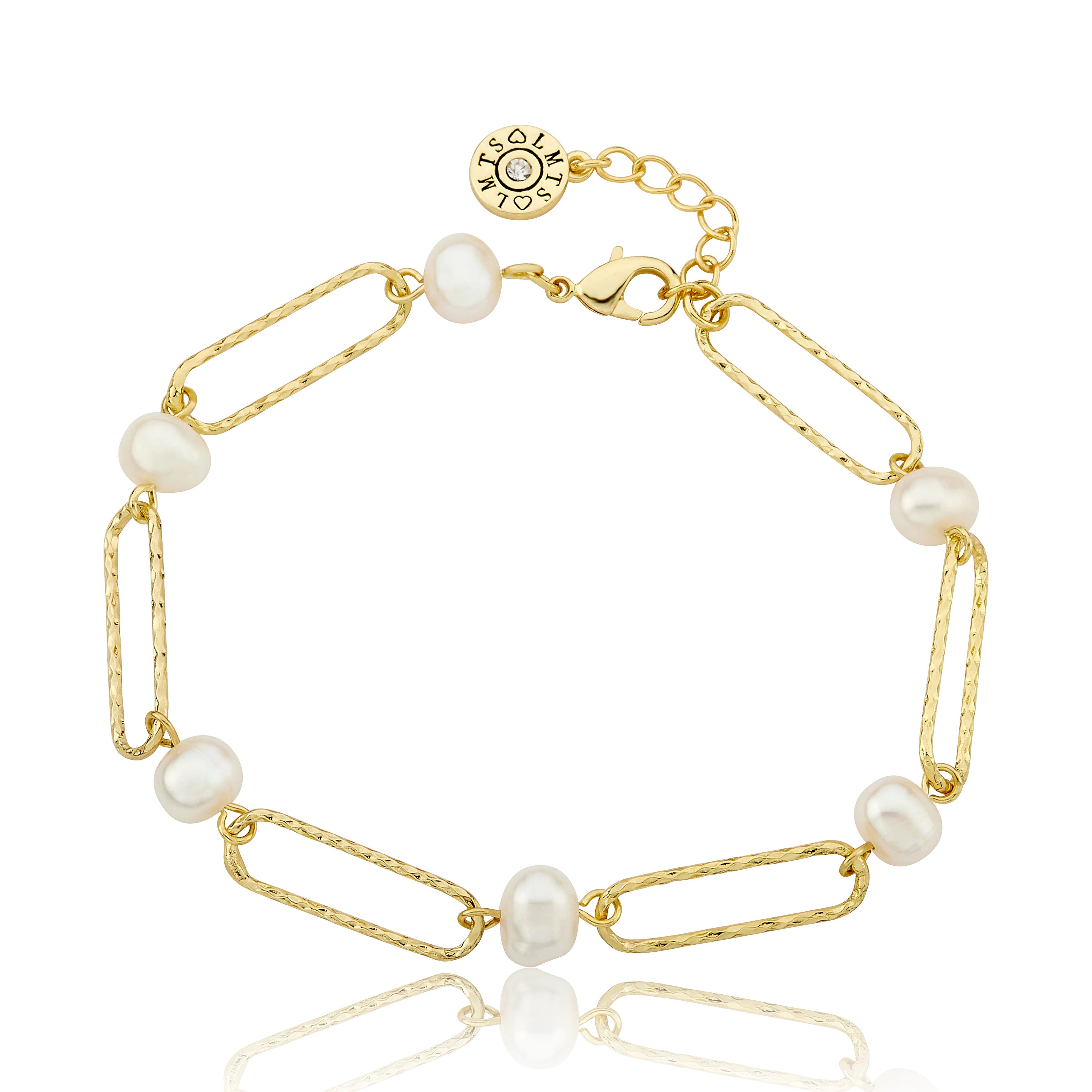 Gold Plated Links & Fresh Water Pearls Chain Bracelet
