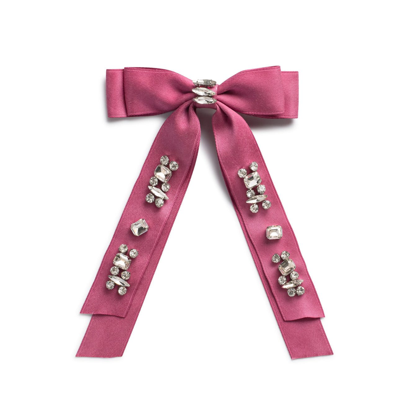 Candy Rhinestone Embellished Satin Bow Clip Raspberry