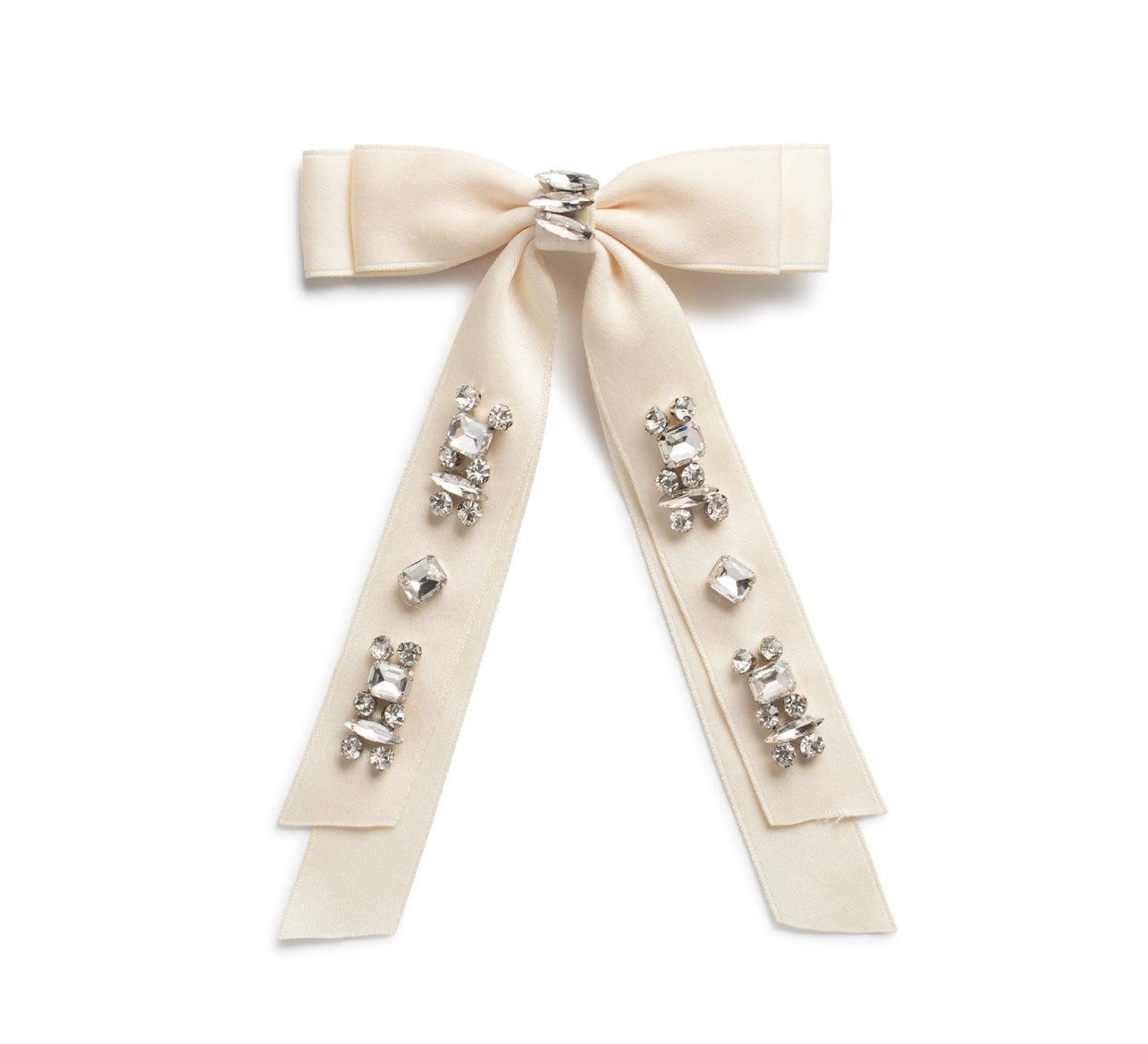 Rock Candy Rhinestone Embellished Satin Bow Clip - Ivory