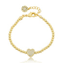 Gold Plated Bead & Cz Heart Wire Bracelet