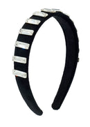 Velvet Headband With Crystal Bars - White & Black