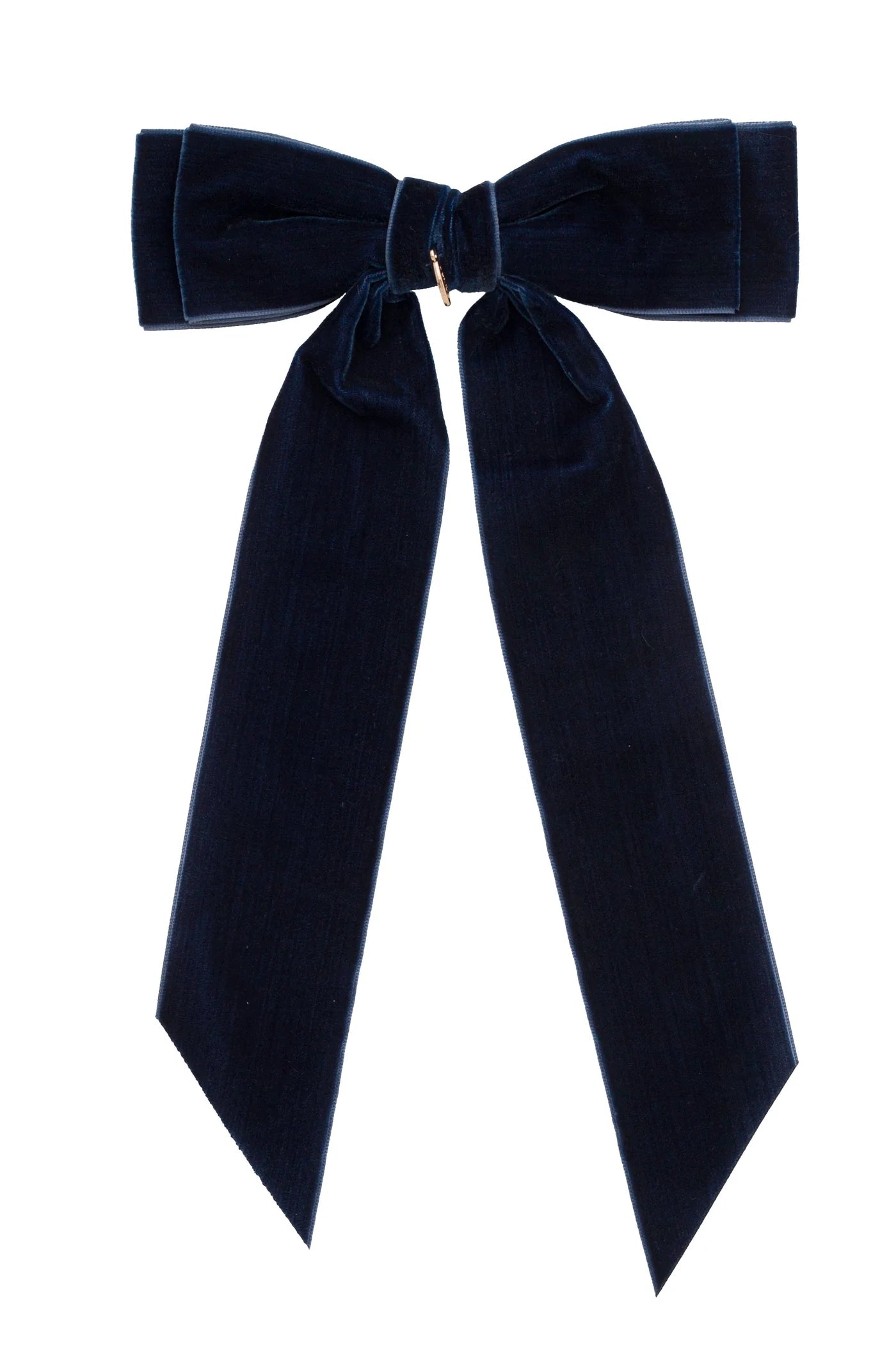 Madeline Velvet Long Tail Bow Clip - Navy