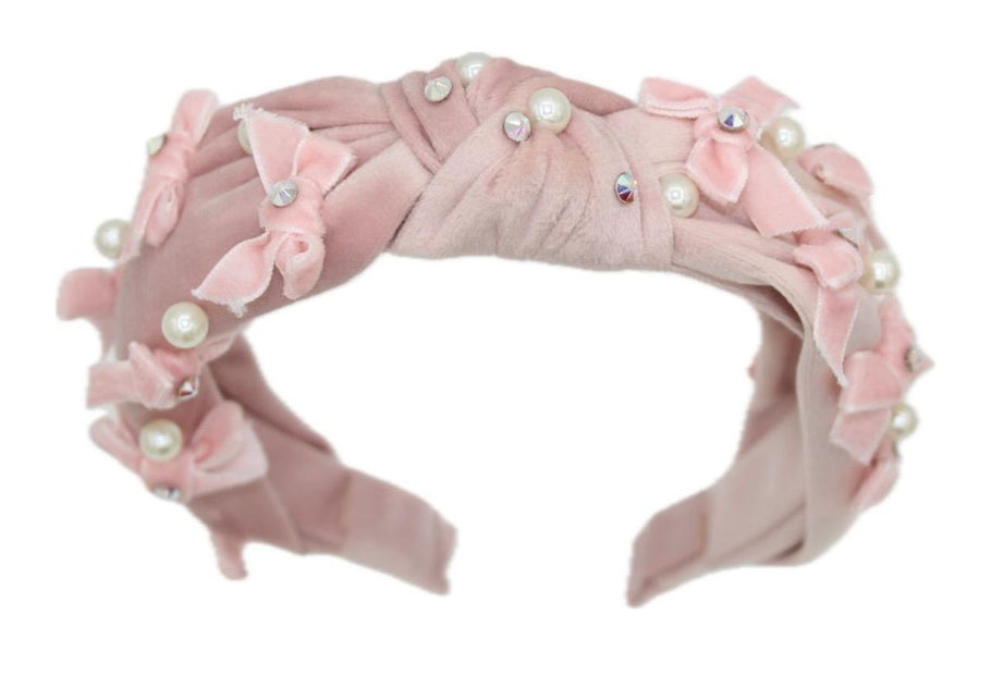 Velvet Multi Bow Pearl - Pink