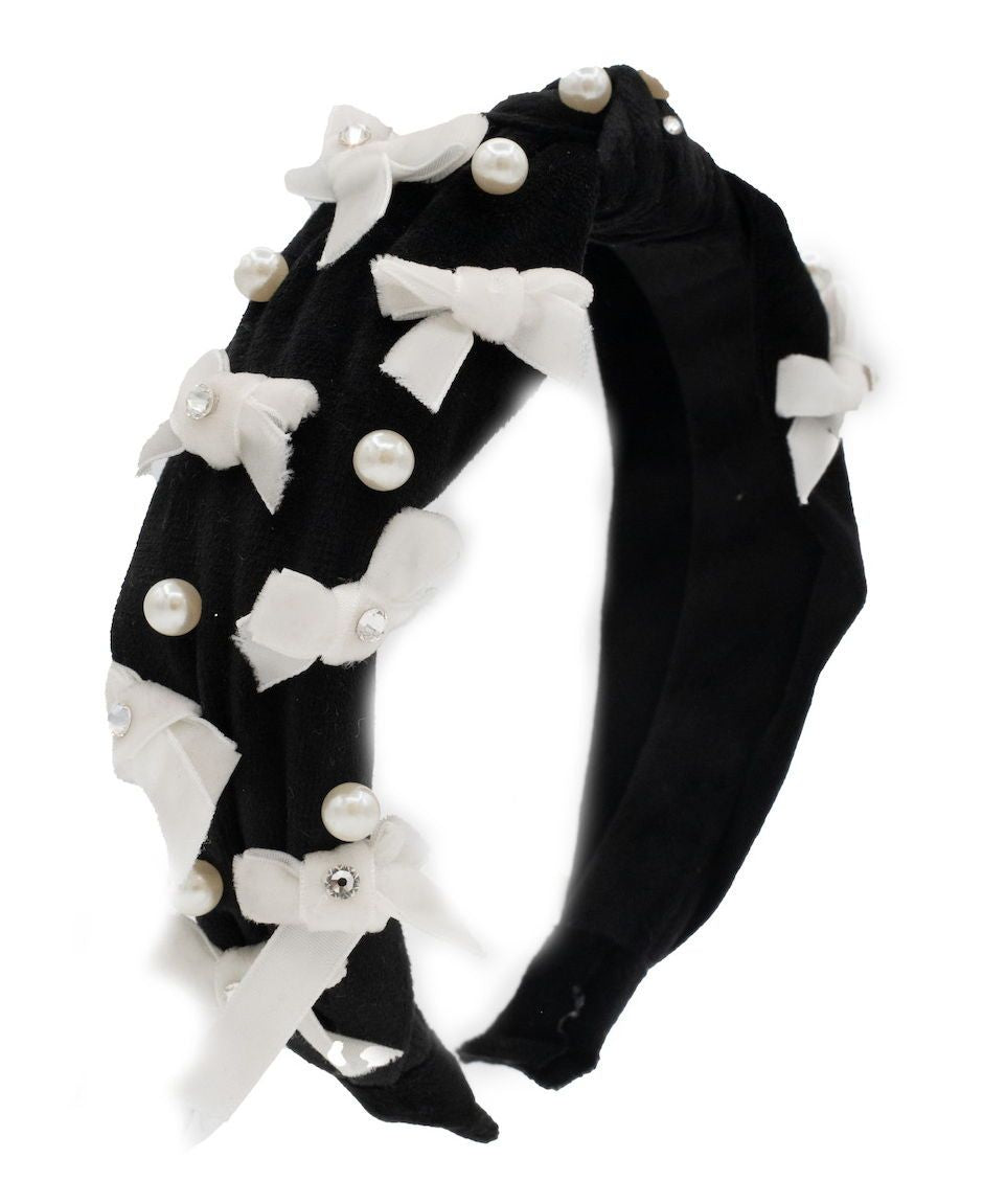 Velvet Multi Bow Pearl - Black & White