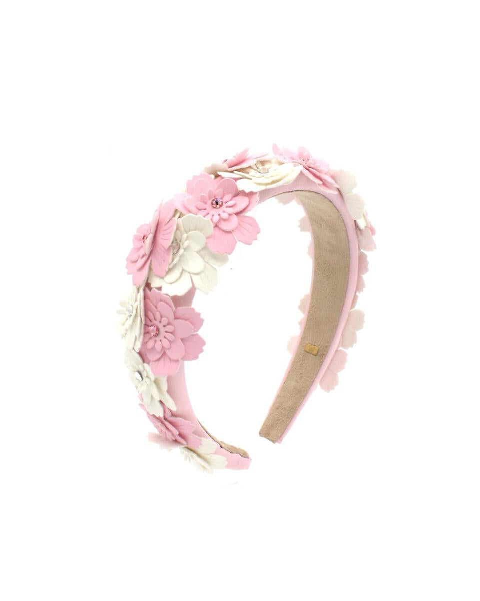 Multi Leather Flower Headband - White & Pink