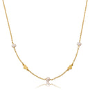 Gold Plated Hearts Station Necklace - White