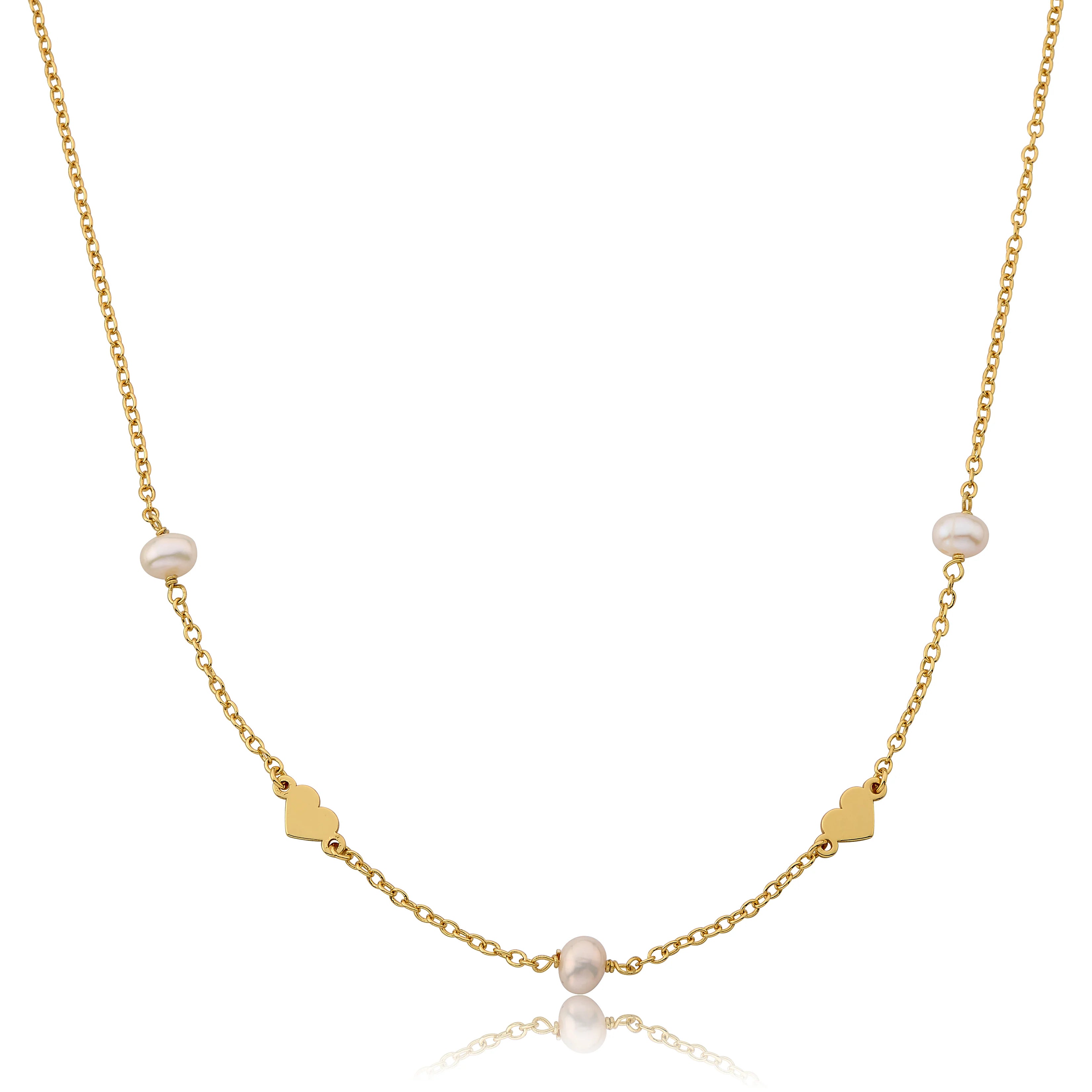 Gold Plated Hearts Station Necklace - White
