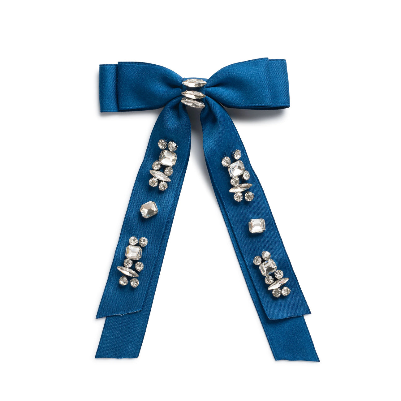 Candy Rhinestone Embellished Satin Bow Clip Navy