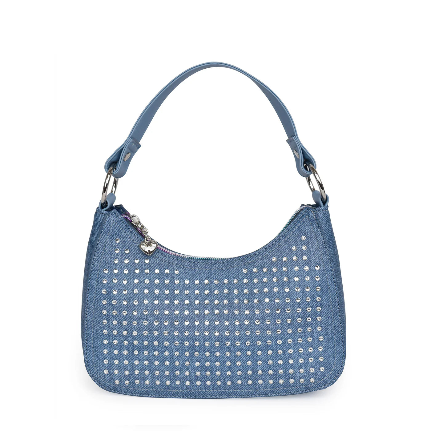 Denim Rhinestone Mini Crescent Bag