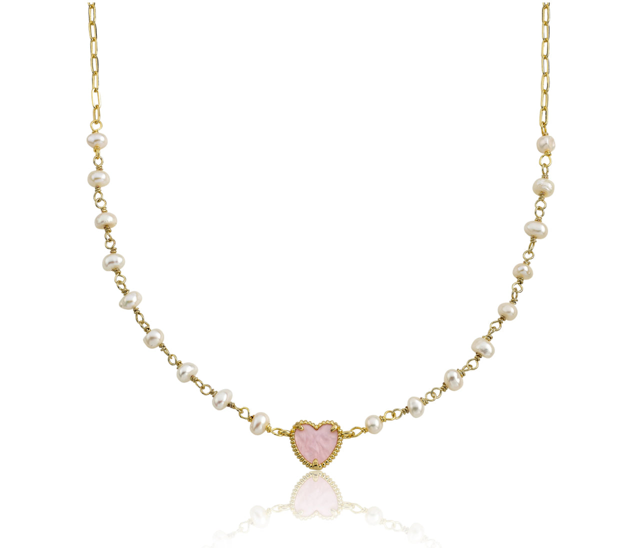 Mother Of Pearl Heart Necklace - Pink