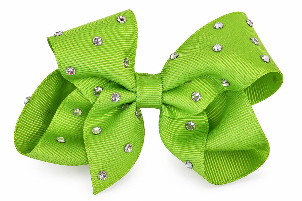 Rhinestone Grosgrain Bow - Green