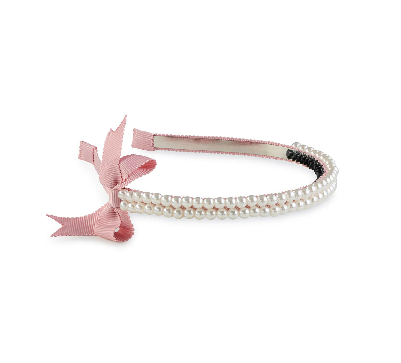 Molly Double Strand Pearl Grosgrain Bow Headband - Mauve