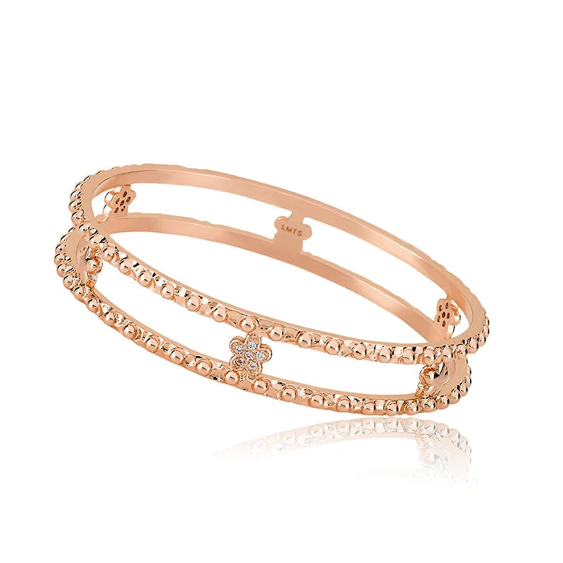 Double Row Flower Bangle Rose Gold