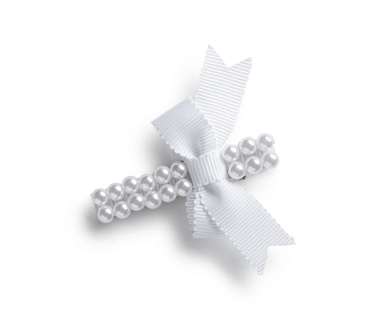 Molly Double Strand Pearl Grosgrain Bow Clip - White