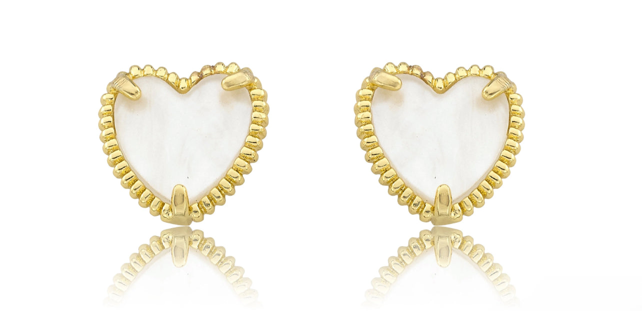 Mother Of Pearl Heart Earrings - White