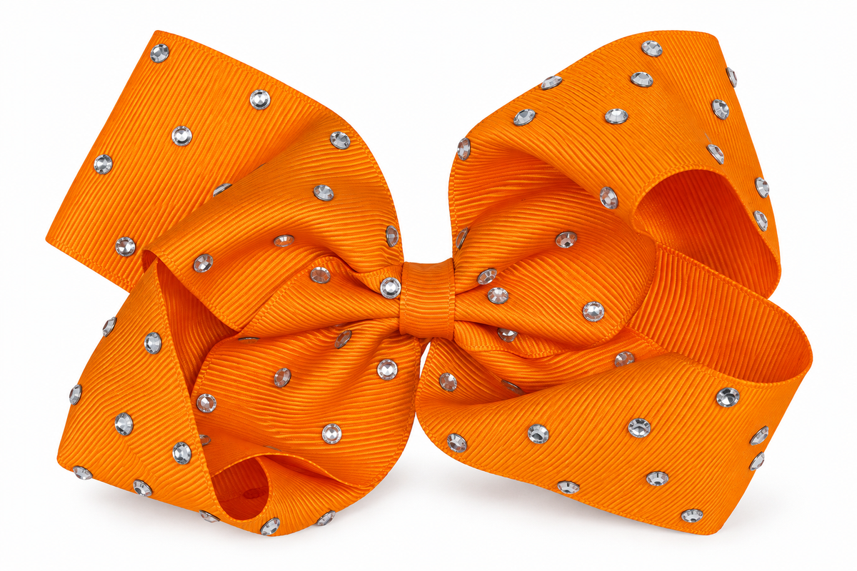 Rhinestone Grosgrain Bow - Orange