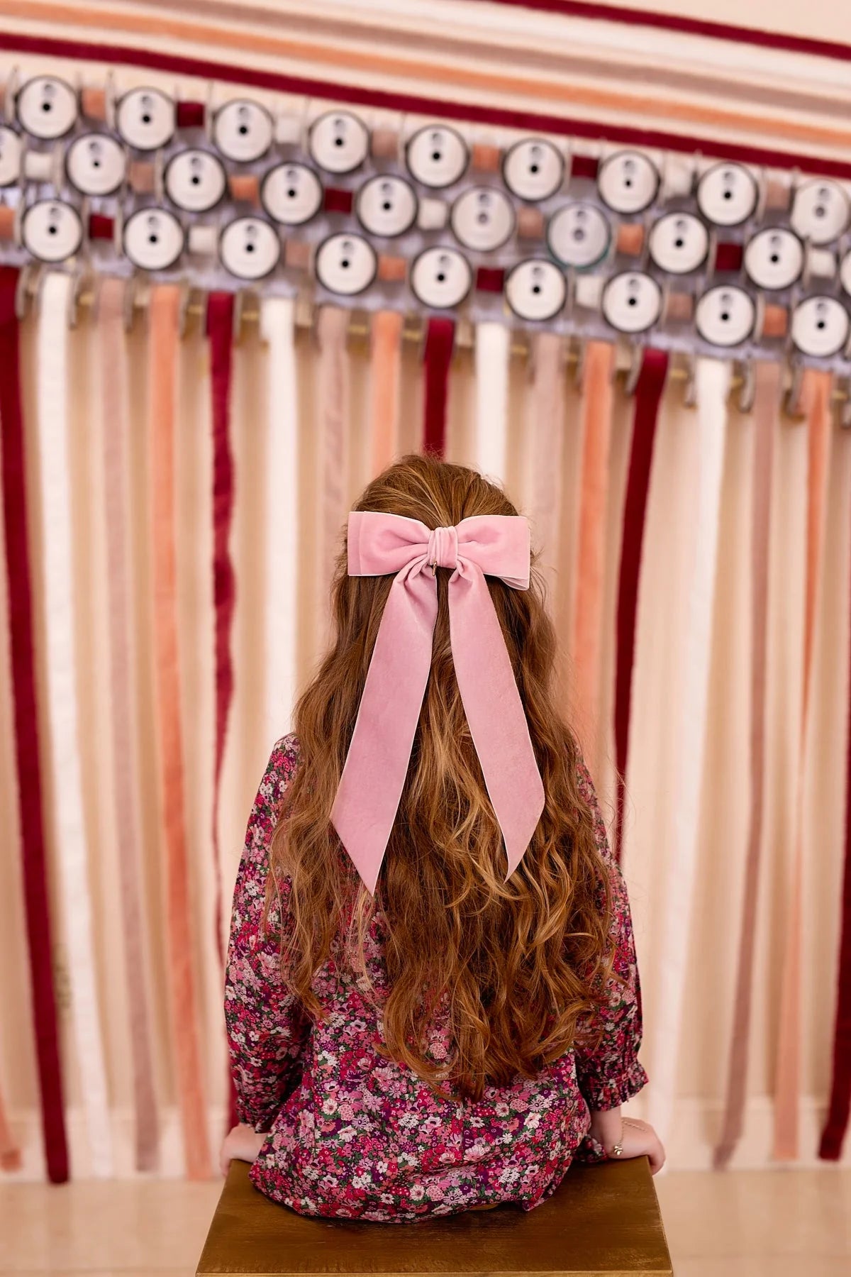 Madeline Velvet Long Tail Bow Clip - Dusty Rose