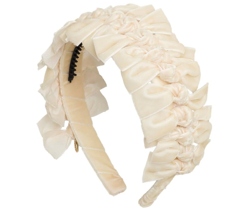 Velvet Ties Ribbon Headband - Yvory