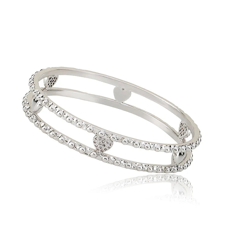 Double Row Heart Bangle Silver