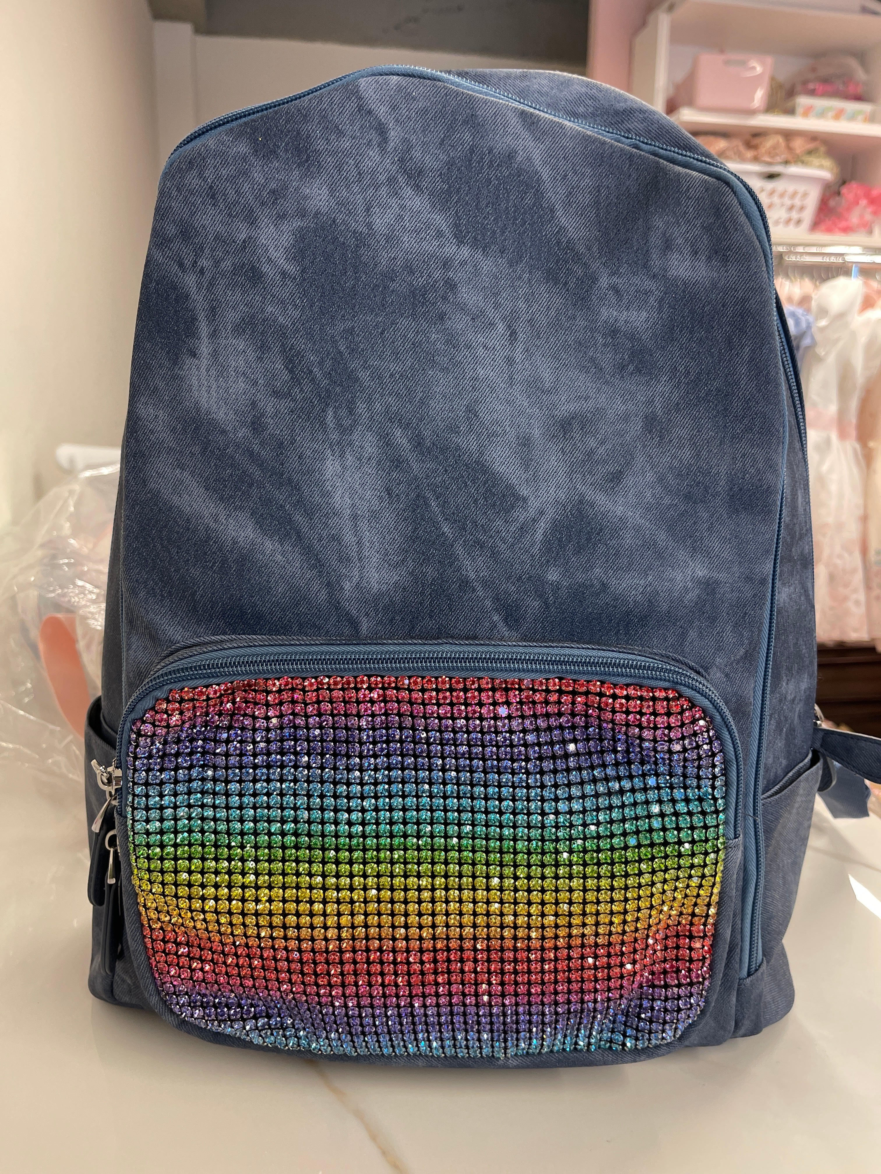Denim Glittered Backpack