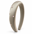Taupe Satin Heart Rhinestones Headband