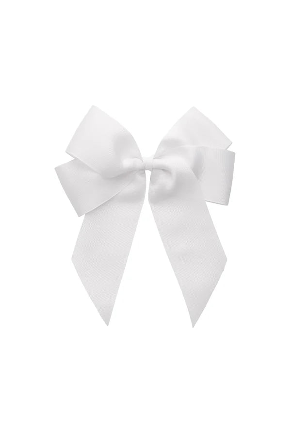 Oversized Bow Pony/Clip - White Grosgrain