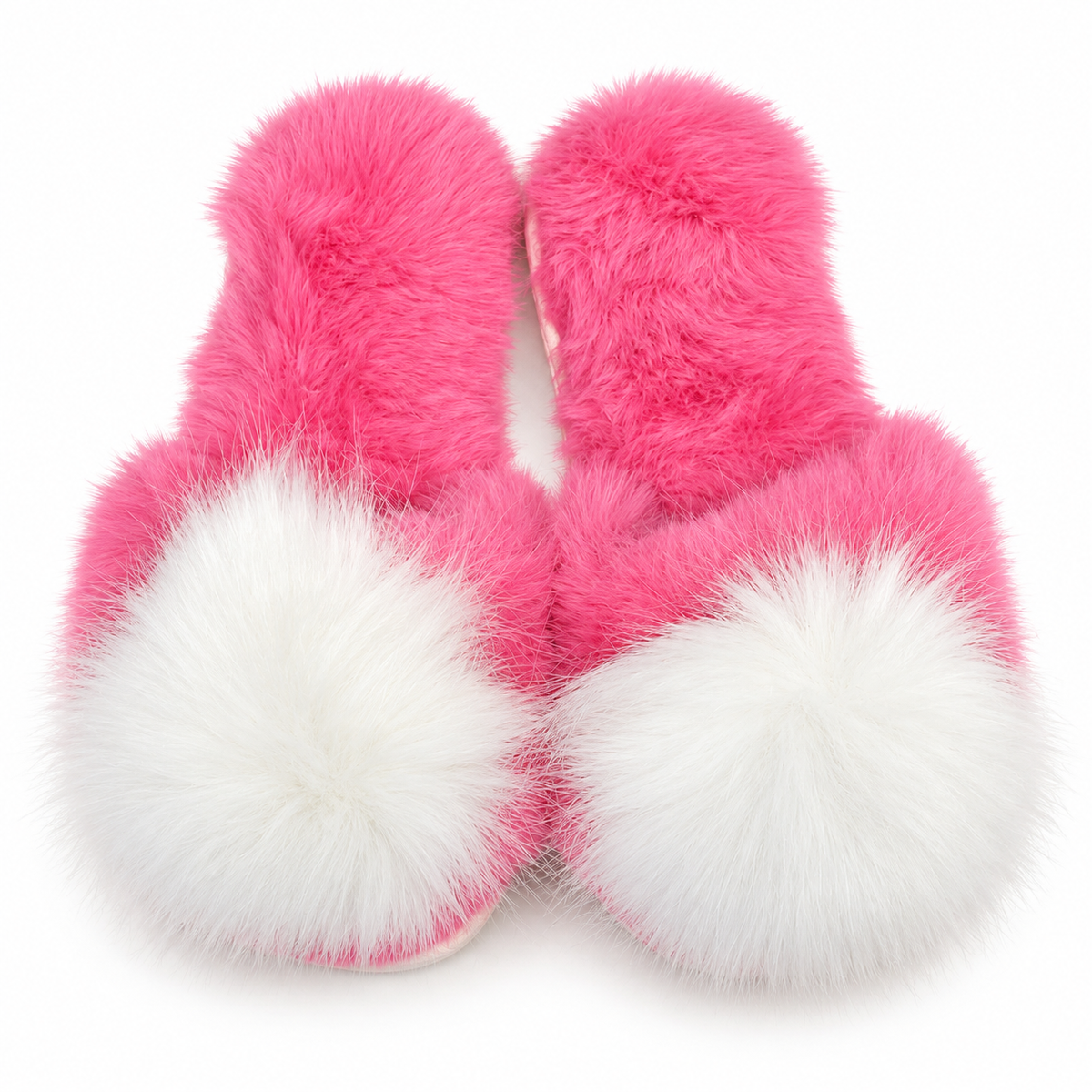Fluffy White & Pink Slippers