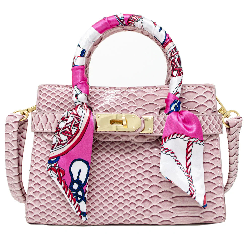 Crocodile Patent Scarf Handbag - Pink