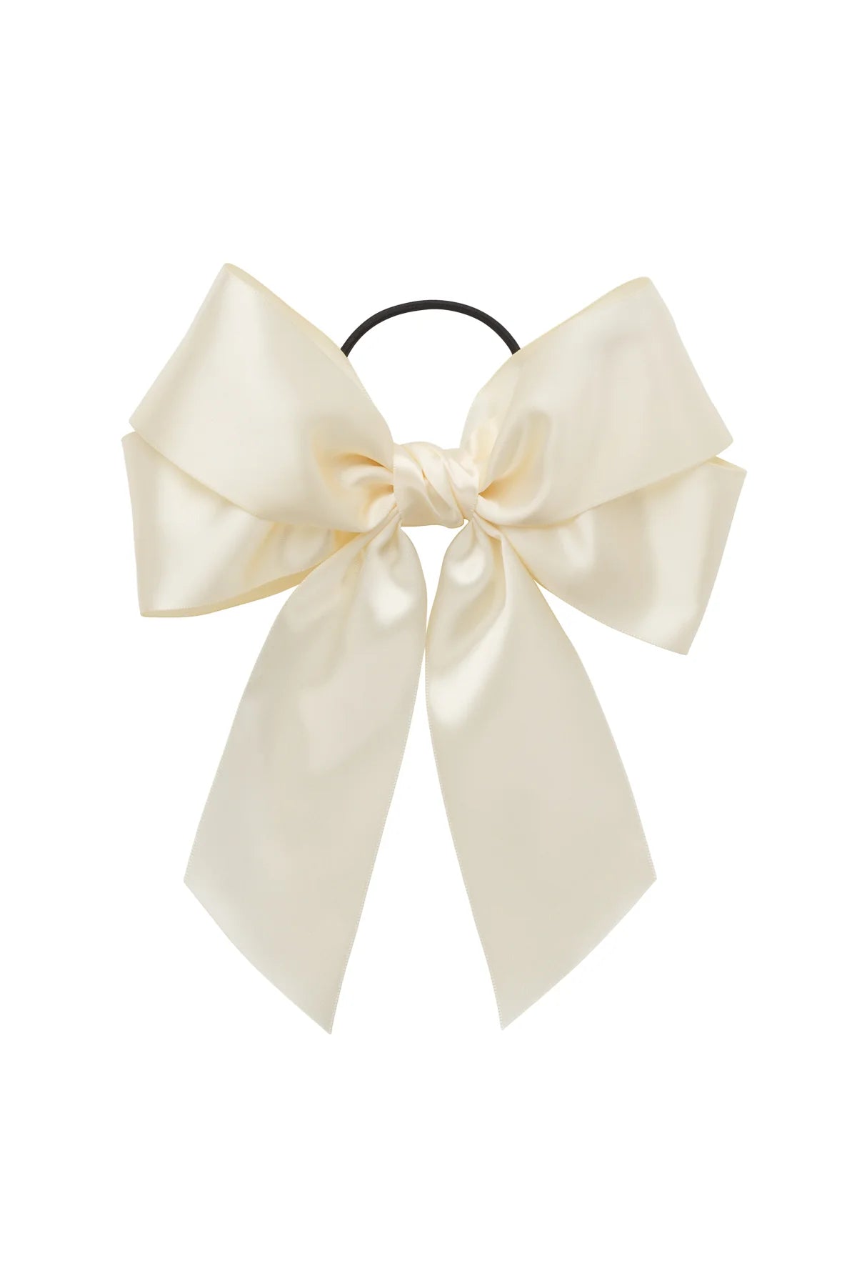 Oversized Bow Pony/Clip - Ivory Grosgrain