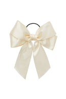 Oversized Bow Pony/Clip - Ivory Grosgrain