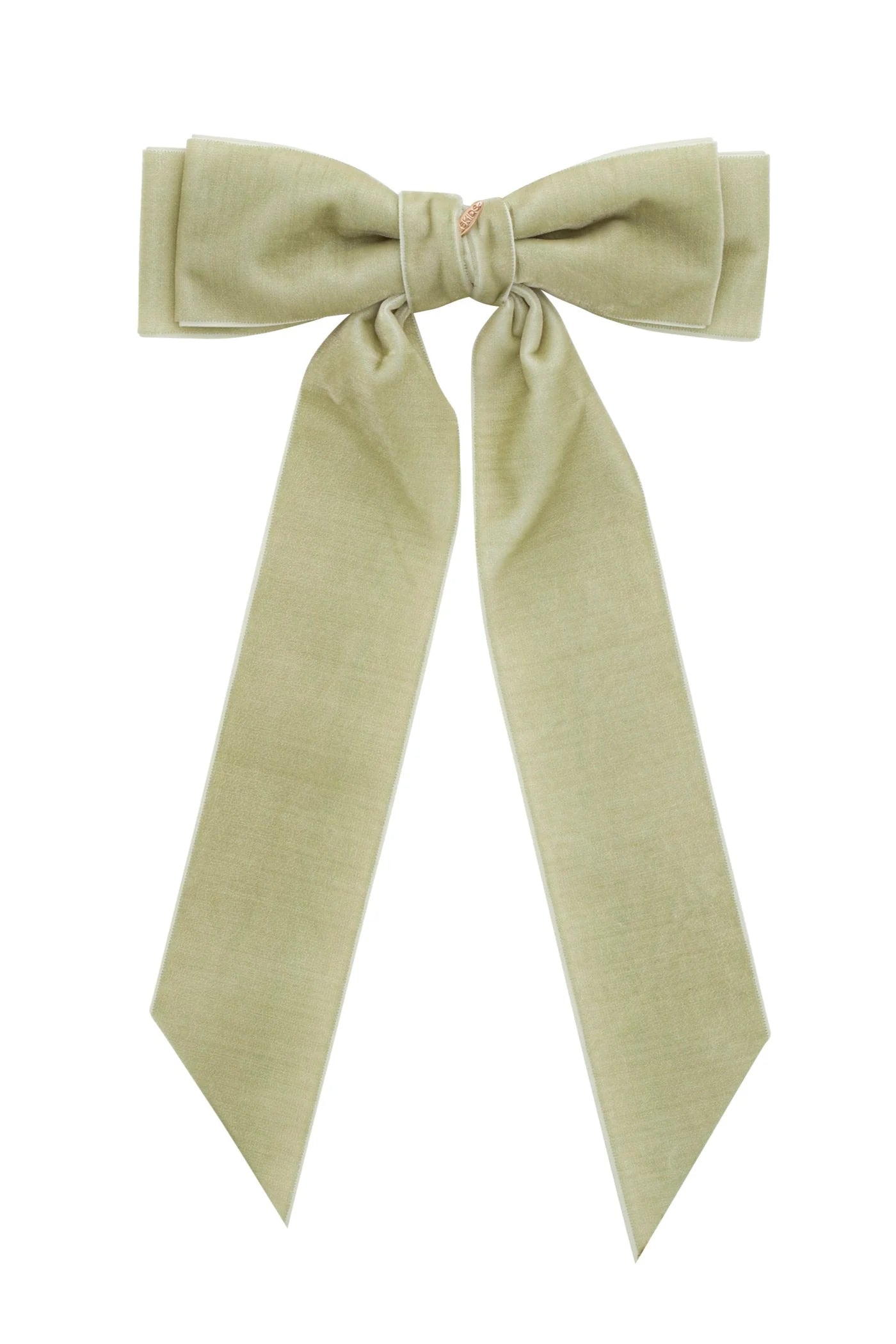 Madeline Velvet Long Tail Bow Clip - Antique Green