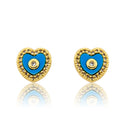Heart Cz Frame Turquoise Stud Earring