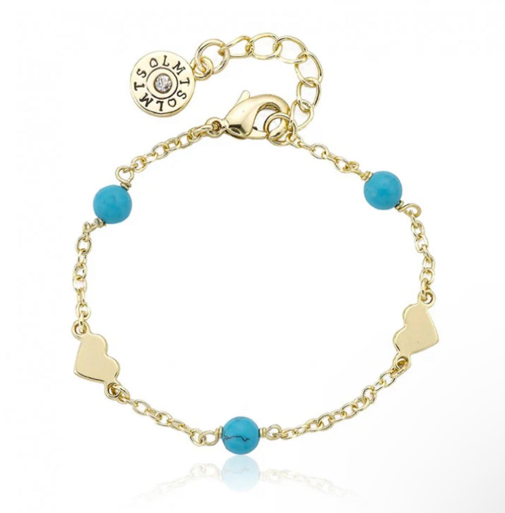 Blue Pearl & Hearts Station Bracelet