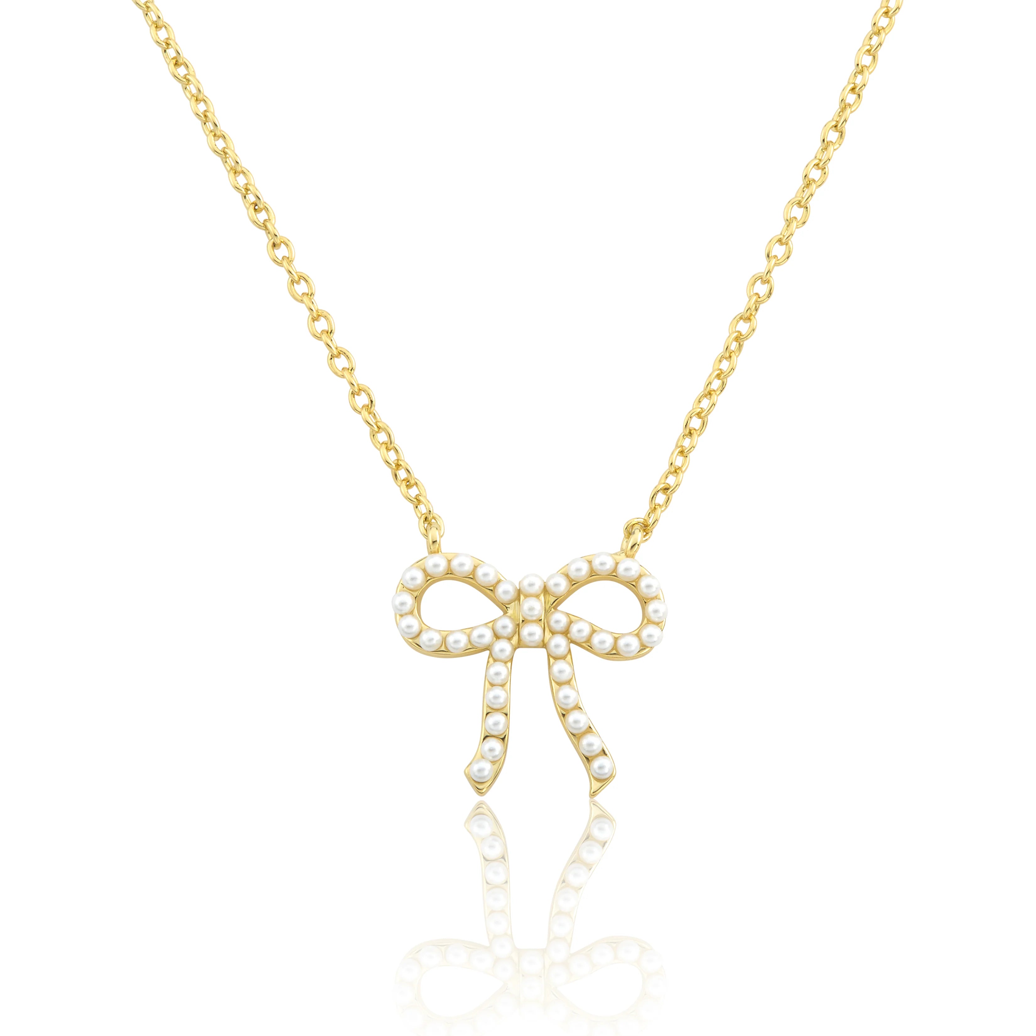 Gold Plated Pearls Bow Necklace
