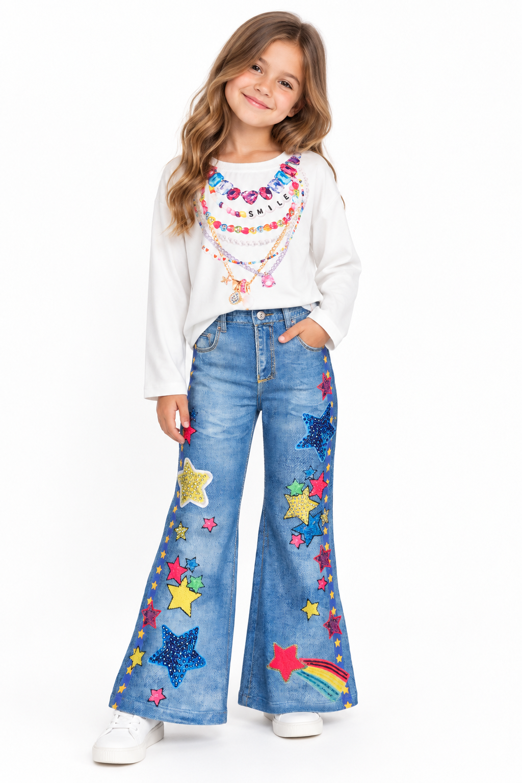 Flared Denim Printed Set