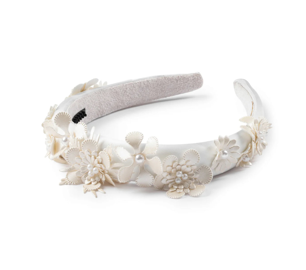 Dalia Pearl Flower Embellished Satin Headband - Ivory