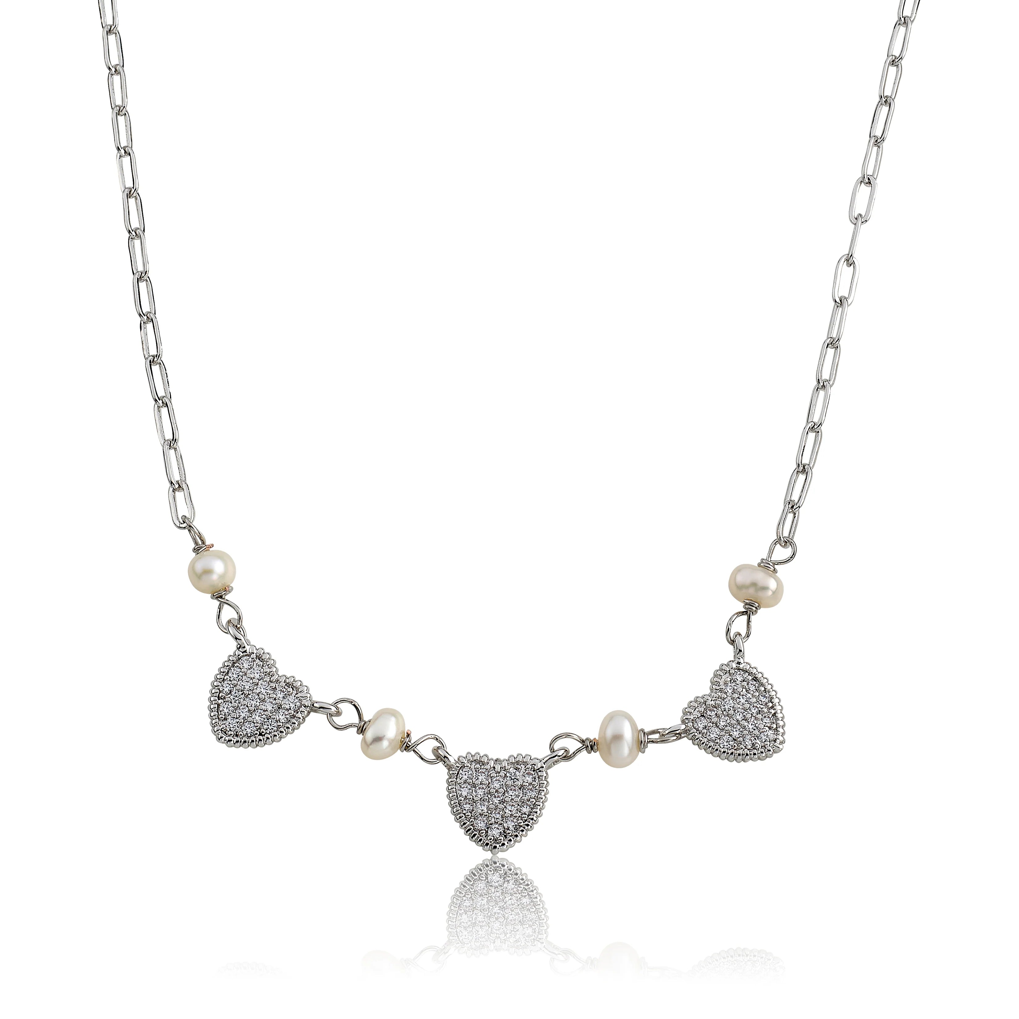 Micro Pave Heart Necklace - Silver